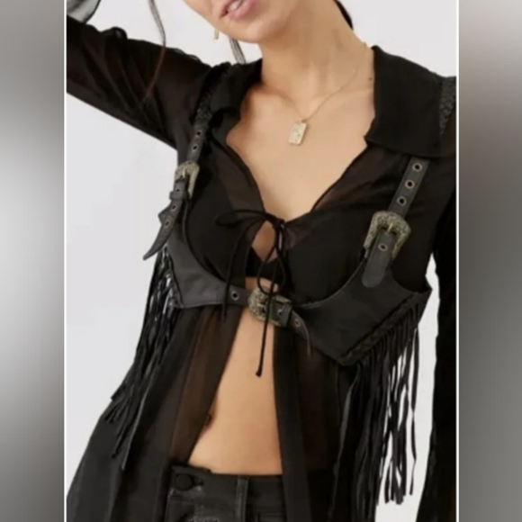 Urban Outfitters Accessories - Urban Outfitters Presley leather buckle fringe harness nwt western club goth